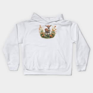 fawn in a field of flowers Kids Hoodie